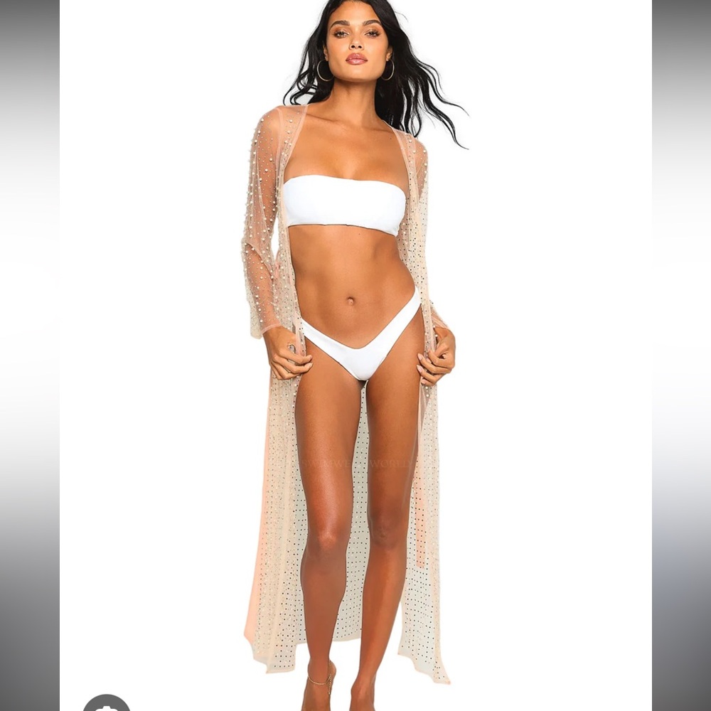 Beach Bunny nude rhinestone robe cover up NWT